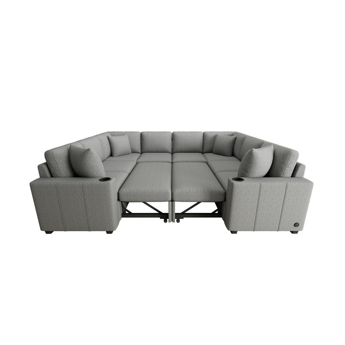 Modern U-Shaped Sectional Sofa Convertible Pull-Out Sofa Bed With USB Ports And Cup Holders