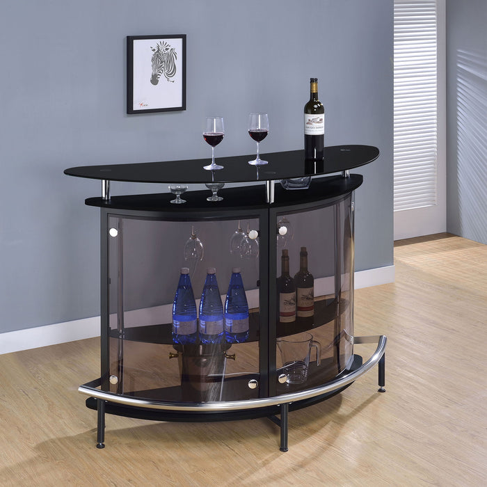 Strick & Bolton - Freestanding Glass Top Home Bar Wine Cabinet With Panels - Black