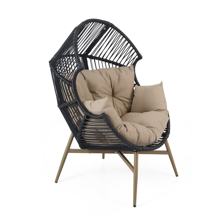 Cori - Outdoor Patio Egg Chair, With Cushion - Black / Khaki