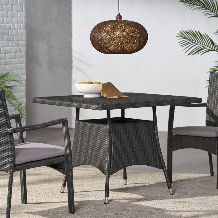 Outdoor Rattan Square Dining Table With 4 Legs - Gray