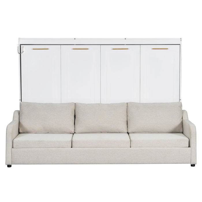 Murphy Cabinet Bed With Folding Sofa, Built In Storage Shelves And LED Light