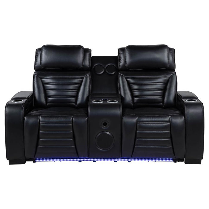 Zuma - Faux Leather Dual Power Reclining LED Loveseat - Black
