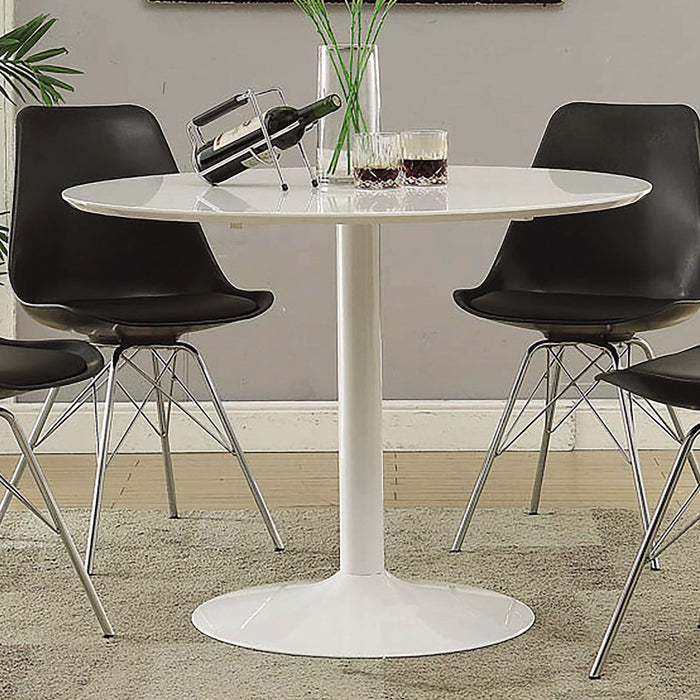 Round Dining Table With Slender Base - White