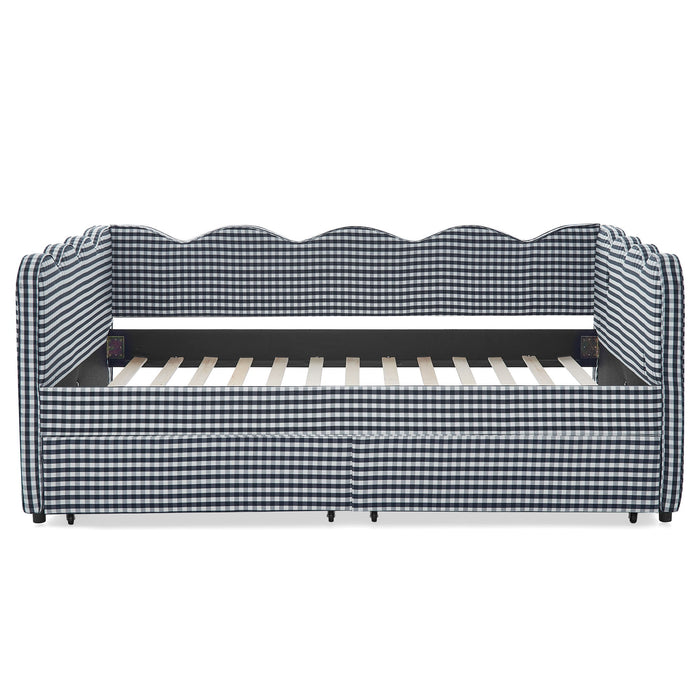 Gingham Daybed With USB Charging Port, Wave-Shaped Design