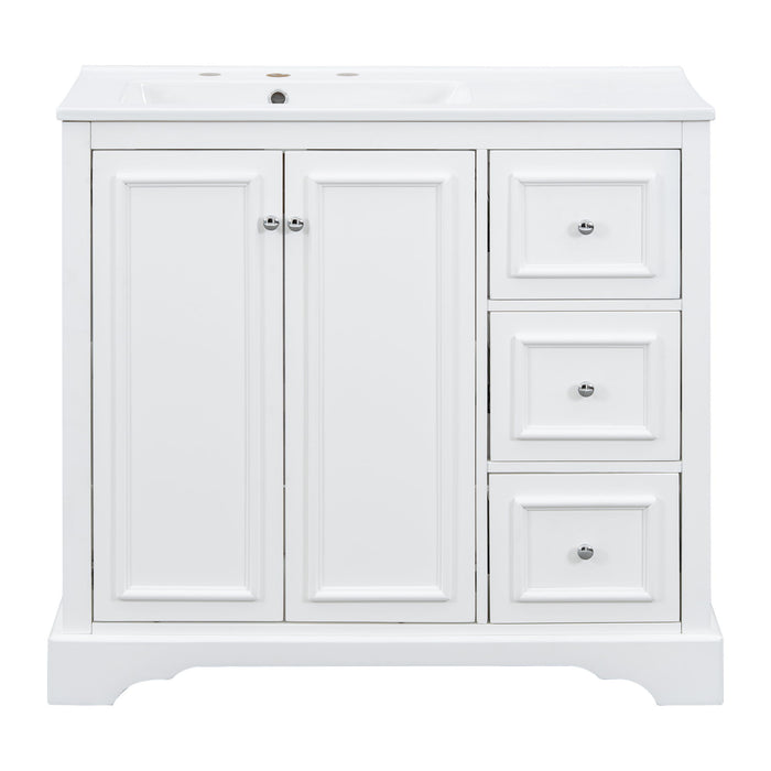 Bathroom Vanity With Sink, Soft-Close Doors, Adjustable U-Shelf, 3 Drawers