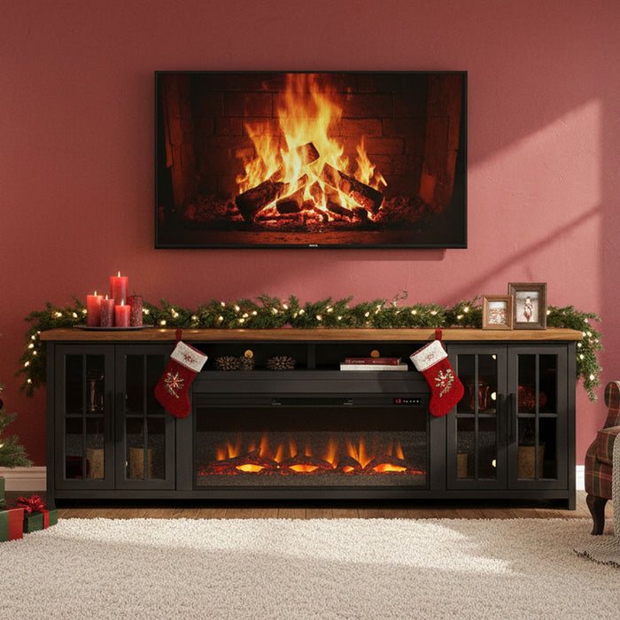 Essex - Fireplace TV Stand Console For TVs Up To 100" - Black, Whiskey