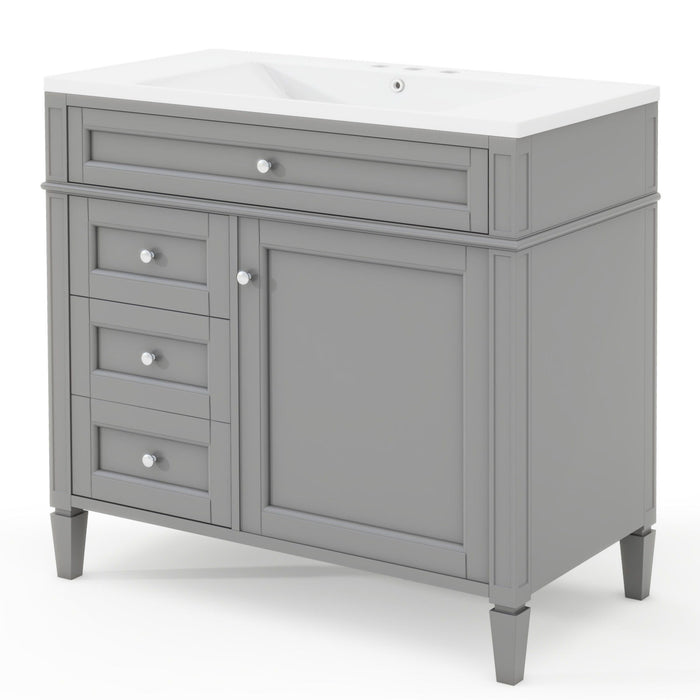 Bathroom Vanity With Top Sink, 2 Drawers And Tip Out Drawer, Rectangular Design