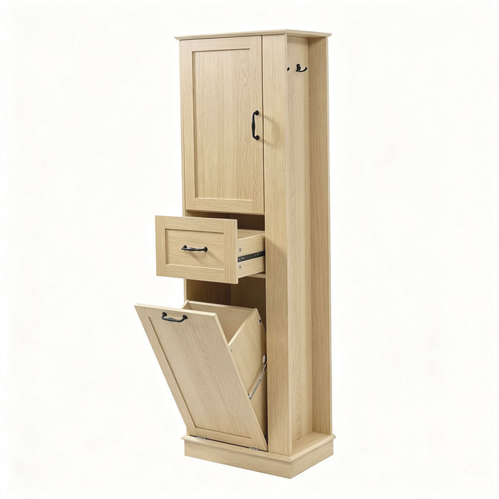 Modern Tall Storage Cabinet With Tilt-Out Compartment, Adjustable Shelves