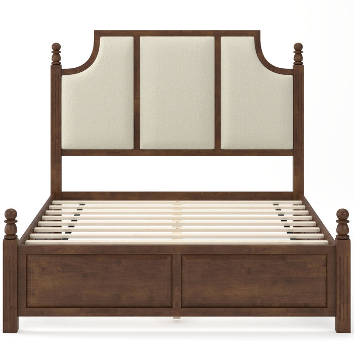 Farmhouse Platform Bed Frame & Tall Upholstered Headboard