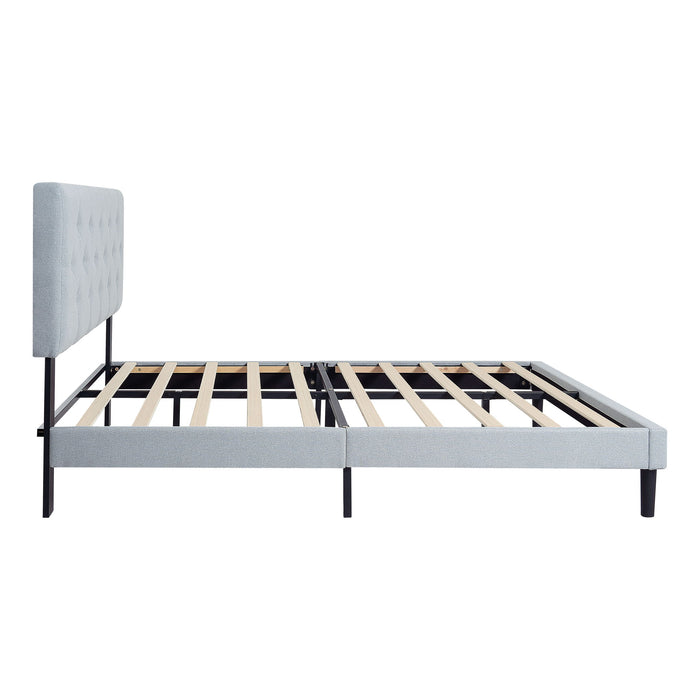 Modern Upholstered Platform Bed Frame With Button Tufted Linen Fabric Headboard