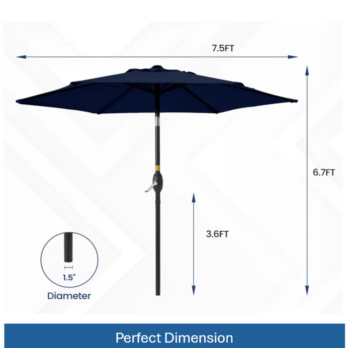 Umbrella With Crank Lift & Tilt, UV-Resistant Canopy For Patio