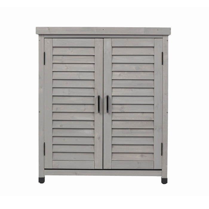 Potting Bench With Storage Cabinet And Metal Table Top For Outdoor