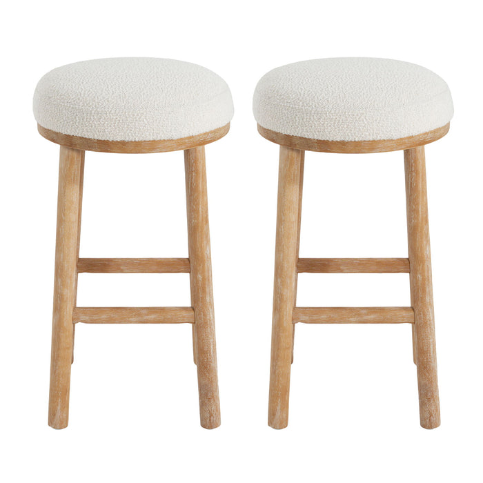 Rubber Wood & Fabric Counter Stool 300Lb Capacity, Easy Assembly For Home & Commercial Use (Set of 2) - Natural / Beige