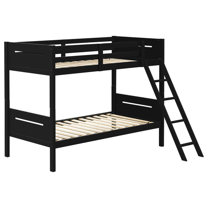 Bunk Bed With Built In Ladder, Safety Guardrails And Angled Access Step