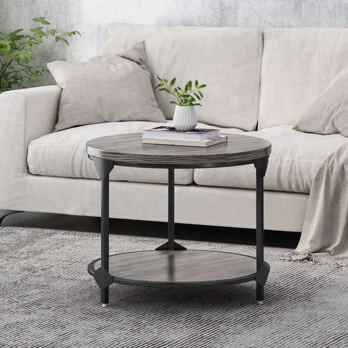 Coffee Table With Wood Patterned Tabletop And Iron Frame - Gray