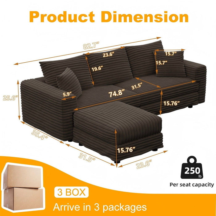 Deep Seat Convertible Sofa With Soft Pillows And Ottomans