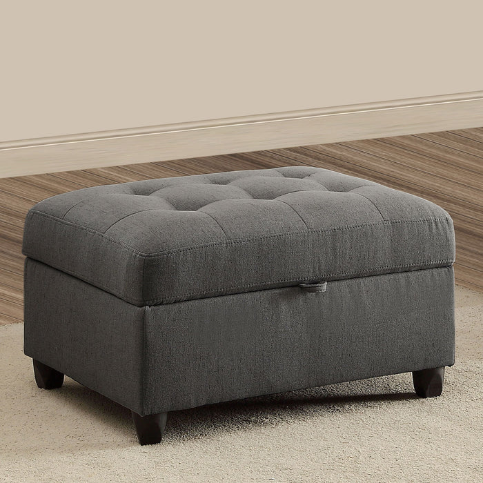 Storage Ottoman With Tufted Design - Gray