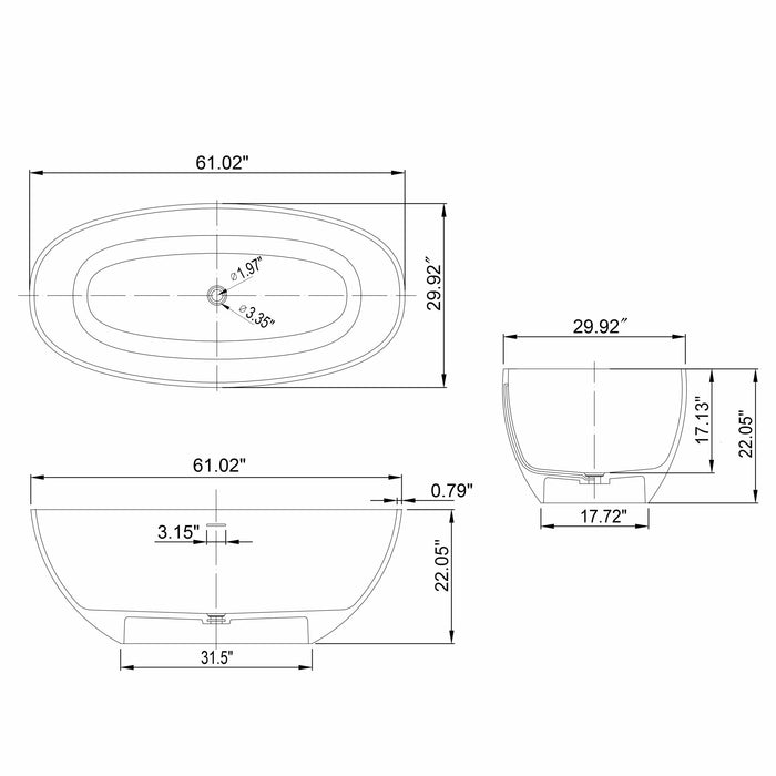 Freestanding Bathroom Bathtub With Ergonomic Design