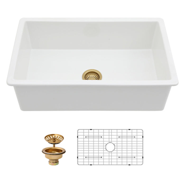 Undermount Single Bowl Ceramic Kitchen Sink, Dual Mount