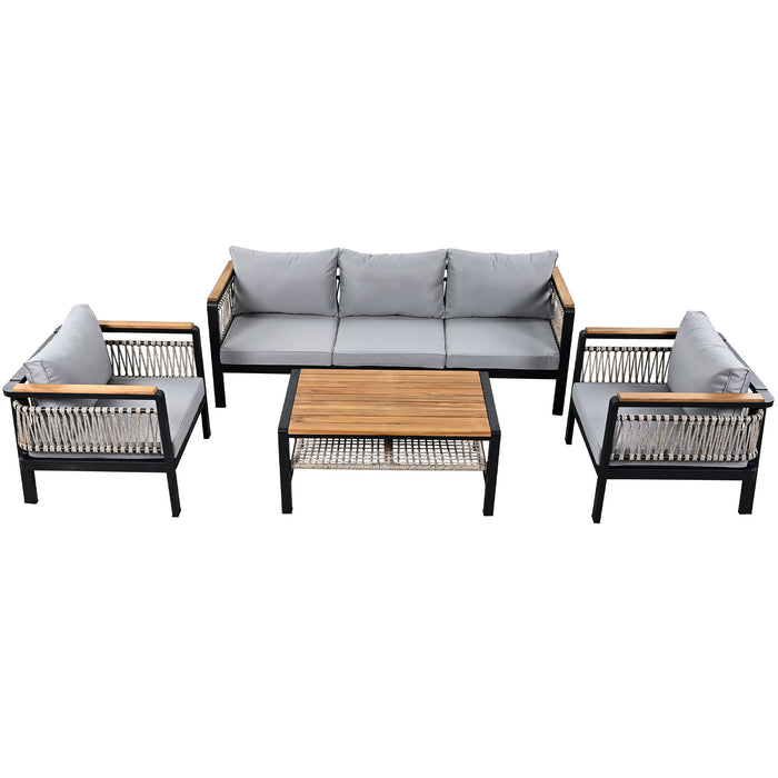 4 Pieces Outdoor Sectional Sofa Set 5 Person Patio Seating Group Outdoor Conversation Set With Cushions And A Coffee Table For Patios