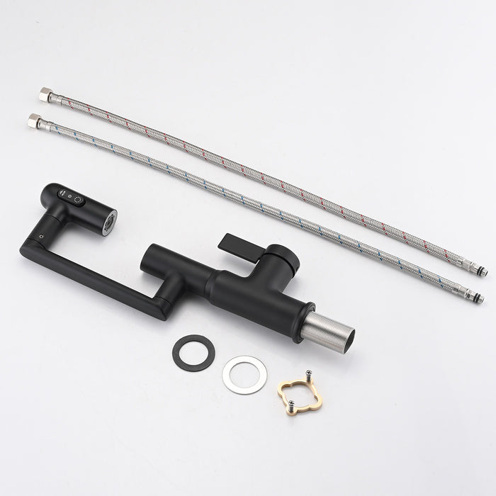 Bathroom Sink Faucet With Spray Function And Temperature Display, Anti Skid Switch, 360 Degree Rotary