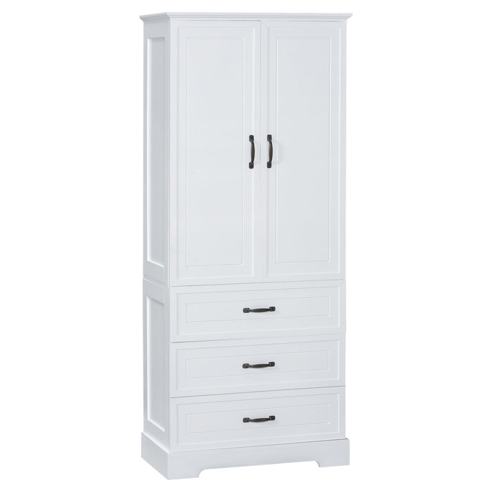 Tall Bathroom Storage Cabinet With 2 Doors And Drawers, Adjustable Shelf - White