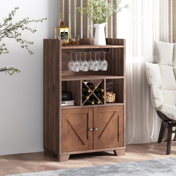 Farmhouse Style Monita Wine Cabinet With Storage Space - Walnut