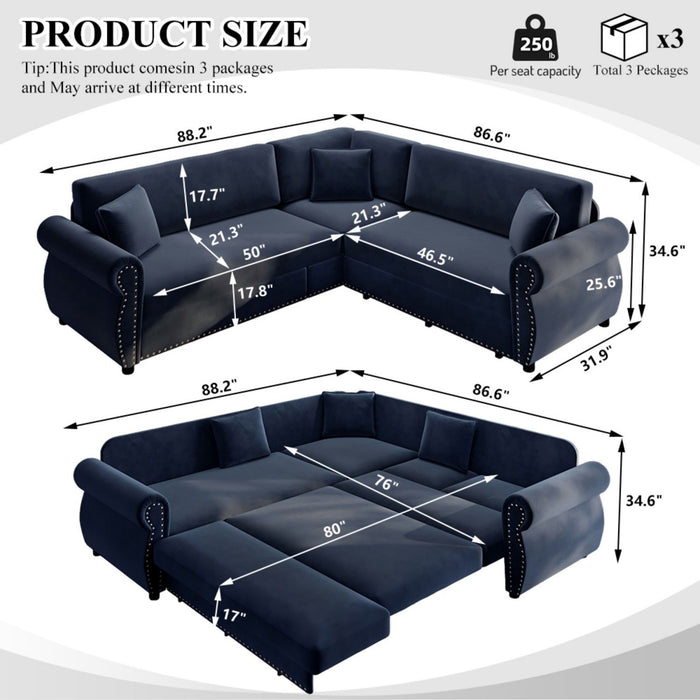 L-Shaped Sofa Couch With Pull-Out Bed