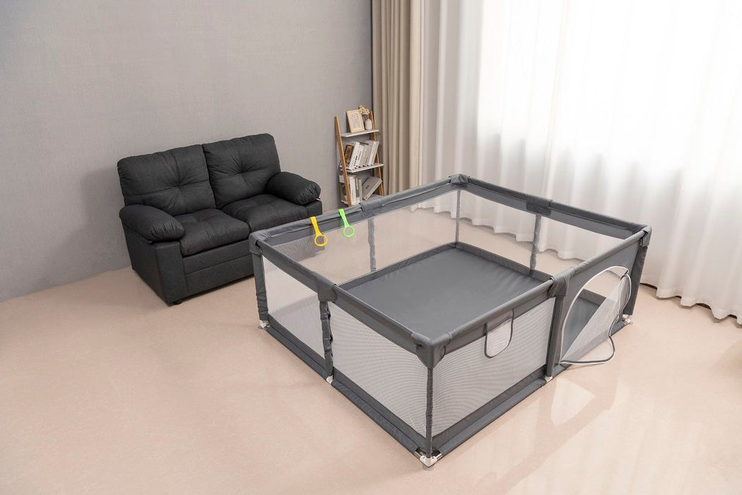 Fabric Baby Playpen, Baby Fence Play Area With Anti Slip Base - Gray