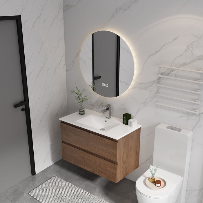 Wall Mounted Bathroom Vanity & Sink, 2 Soft Close Drawers