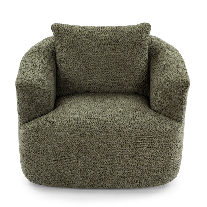 360° Swivel Barrel Sofa Chair With Throw Pillow, Chenille Upholstered Accent Chair