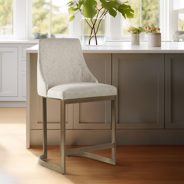 Upholstered Counter Stool With Metal Base - Cream