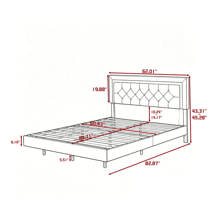 Platform Bed Frame With Adjustable Upholstered Headboard, RGB LED Lights, No Box Spring Needed