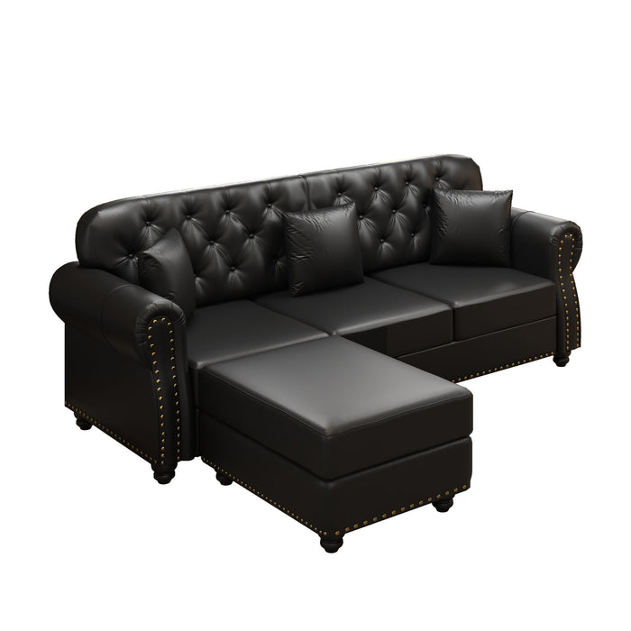Upholstered Sofa With Nailhead Trim, Rolled Armrests With Ottoman