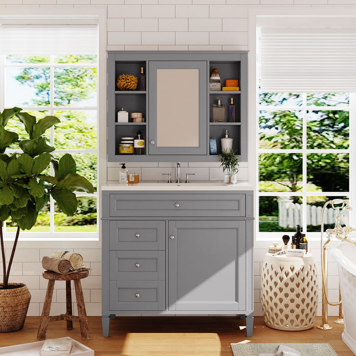 Bathroom Vanity With Mirror Cabinet, Storage Cabinet With 2 Soft Closing Doors And 4 Drawers, Undermount Sink