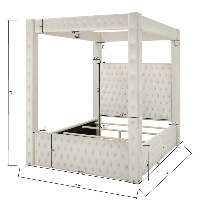 Modern 4 Poster Bed With Tufted Headboard And Footboard