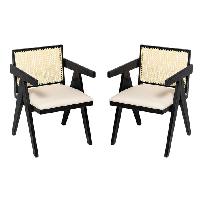 Chandigarh Farmhouse Style Cane Upholstered Dining Chairs (Set of 2)