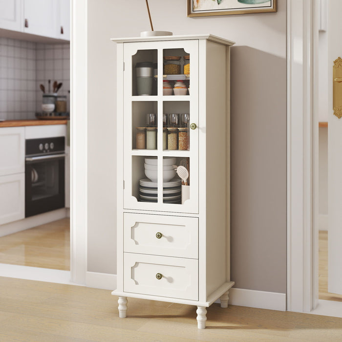 Minimalism Buffet Cabinet With Glass Doors And Double Drawer