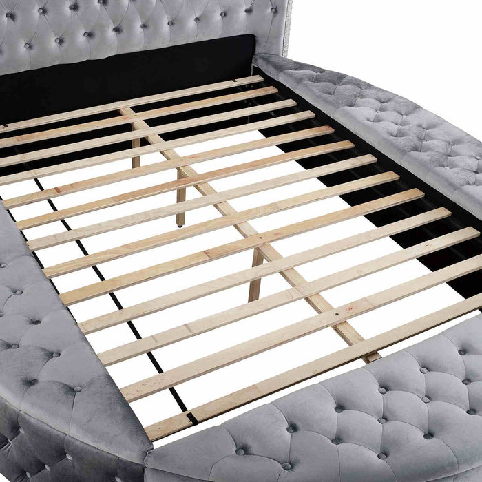 Glam Button Tufted Wingback Round Bed With Storage And USB Ports