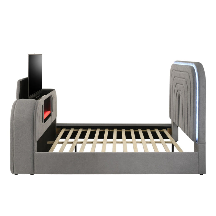 Shelyn - Bed With LED, TV Stand, Fireplace & Bluetooth