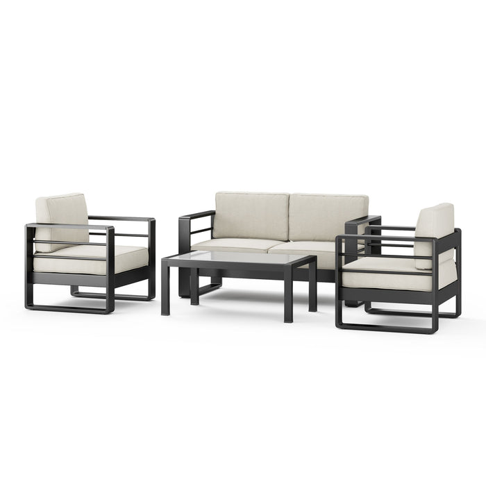 Maya Bay - Outdoor Patio Aluminum 4 Piece Chat Set With Cushion - Beige / Black