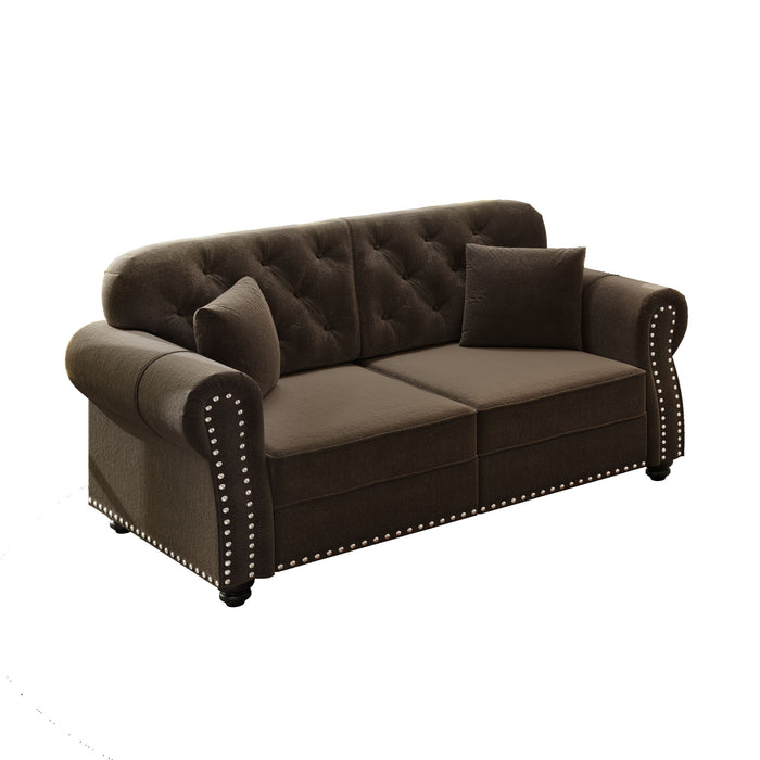 Upholstered Chesterfield Sofa With Nailhead Trim And Rolled Armrests