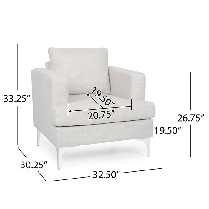Upholstered Fabric Club Chair With Iron Legs - Beige