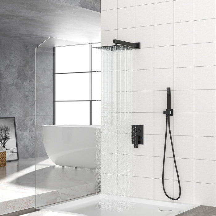 Dual Shower Head System With Rainfall Design, 10" Wall Mounted Square Shower Set - Matte Black