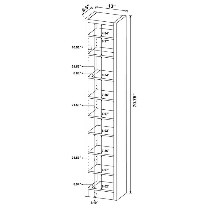 Rectangular Bookcase Tall Slim Storage With 9 Shelves - Brown