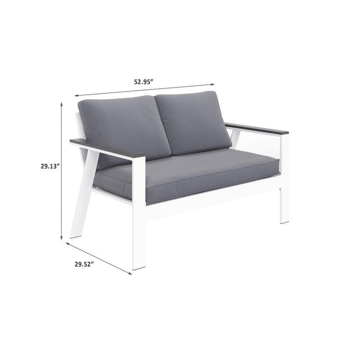 All Weather Patio Loveseat With Armrests & Angled Backrest - White / Gray
