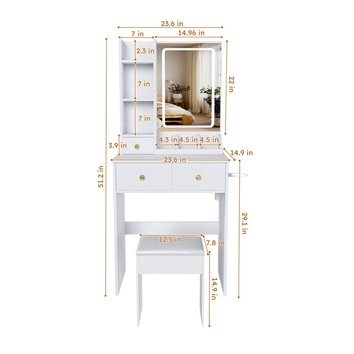 Modern Small Vanity Desk With 3 LED Lighting Modes, 3 Drawers