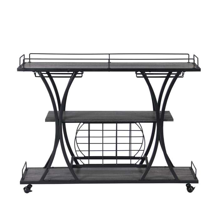 Bar Cart Kitchen Bar & Serving Cart For Home With Wheels 3 Tier Storage Shelves - Black / Gray