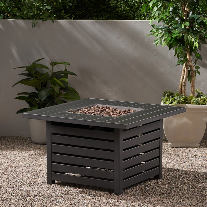 Stylish Square Iron Fire Pit With Tank Space, 50, 000 Btu - Black