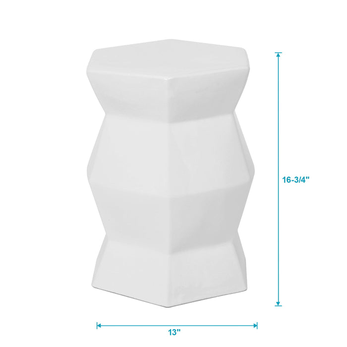 Contemporary Ceramic Drum Stool Indoor / Outdoor Side Table Glazed Accent Garden Stool - White
